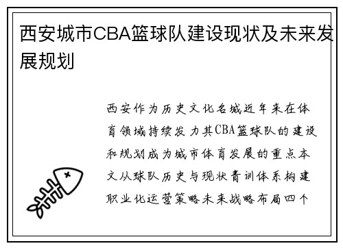 西安城市CBA篮球队建设现状及未来发展规划